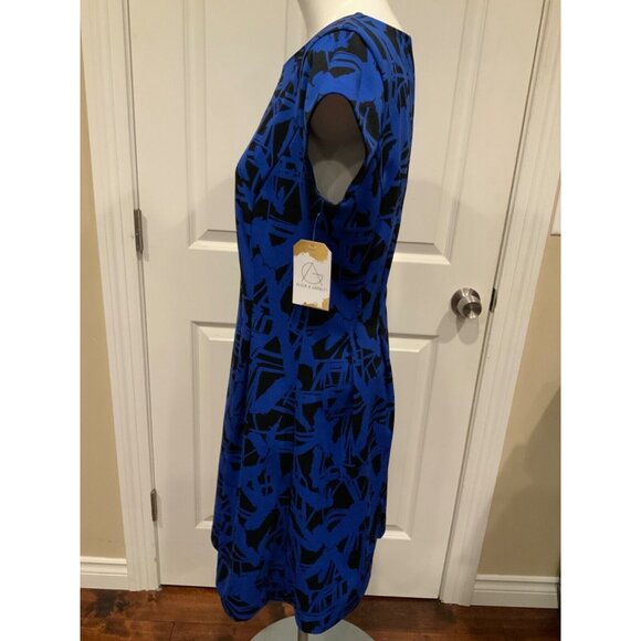 Michael Kors Blue & Black Geometric Fit & Flare Short Sleeve Dress Size 10 - Picture 5 of 8